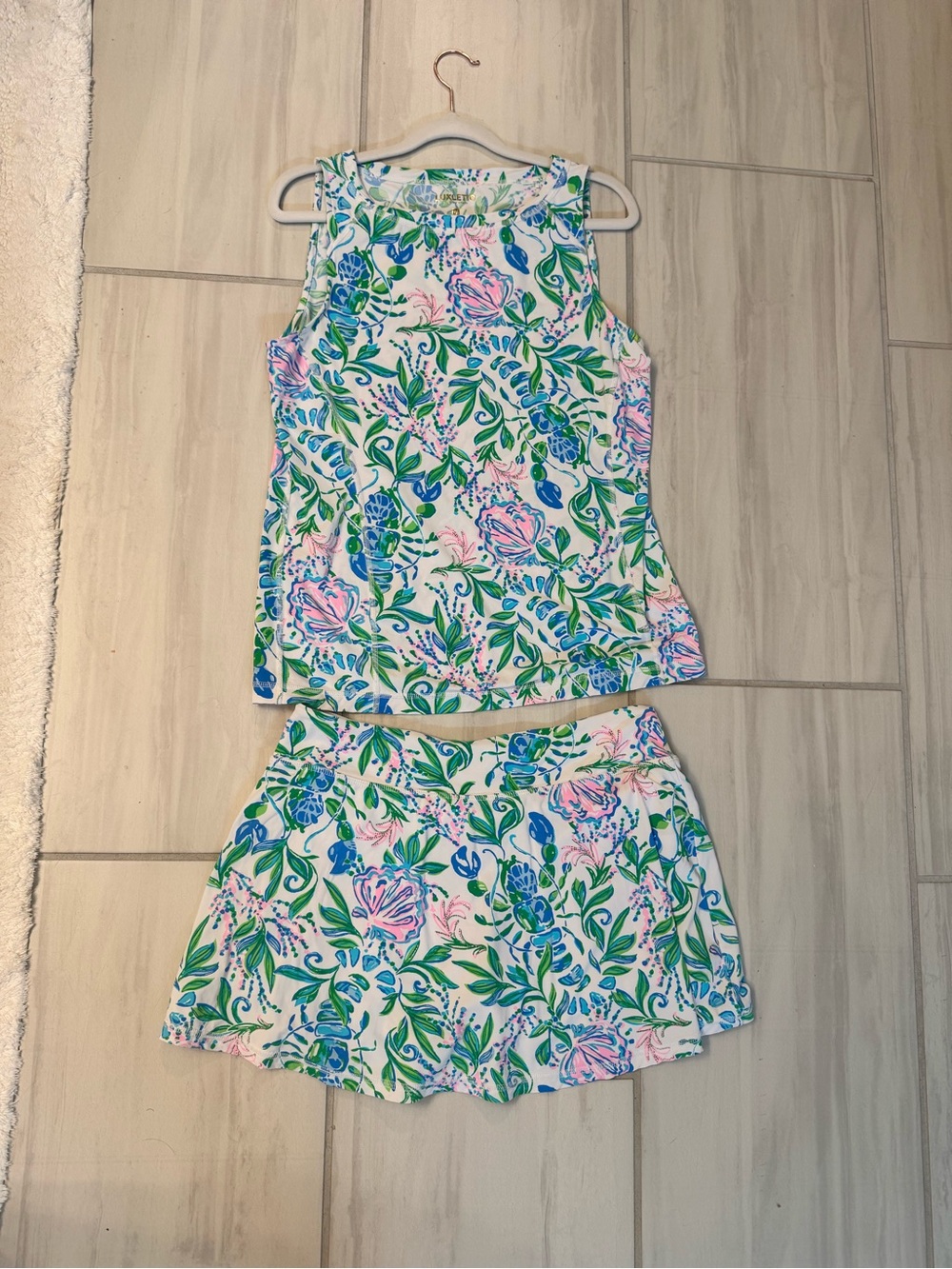 Lilly Pulitzer Floral Tank and Skort Set — White with Pink, Blue & Green Print